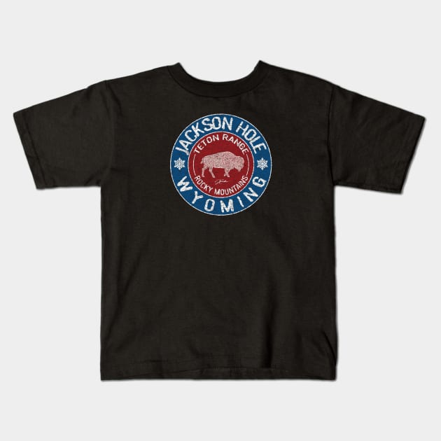 Jackson Hole, Wyoming, with Walking Bison Kids T-Shirt by jcombs